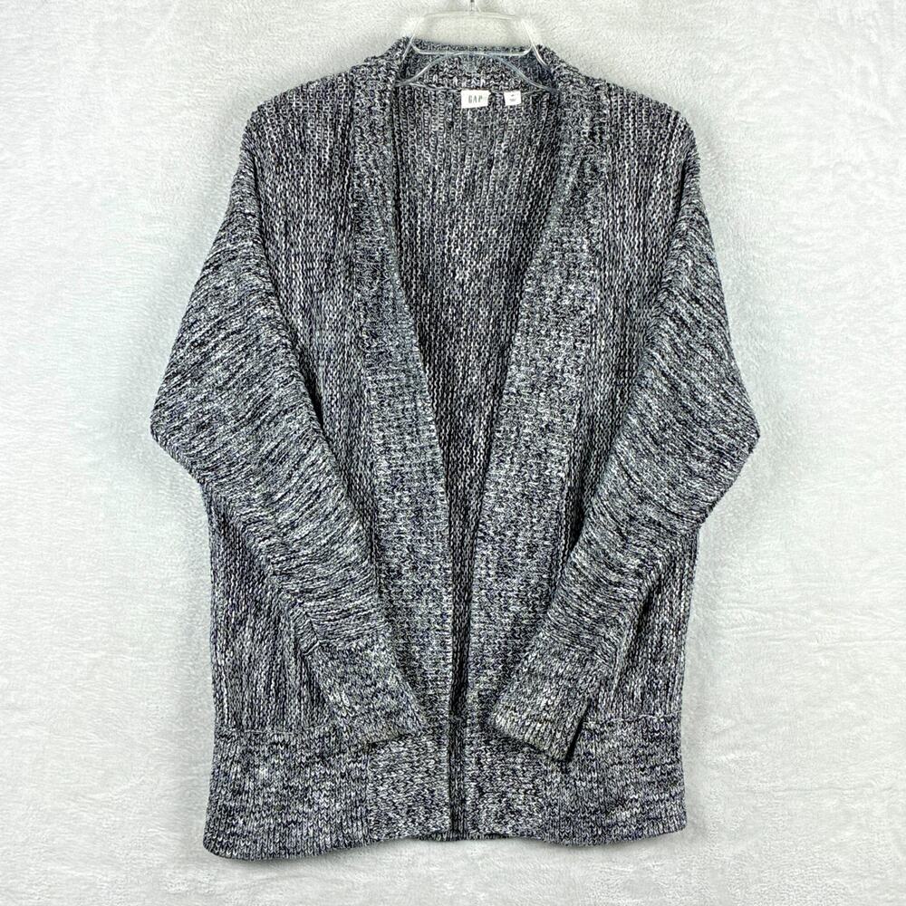 Gap Cardigan Sweater Womens M Black White Chunky Knit Cottage Lagenlook Cabin